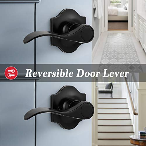 Knobelite 1 Pack Camelot Trim Hall And Closet Lever Passage Door Lever, Keyless Door Lock For Right/Left Handed Reversible Interior Door Handle With Wave Style In Black #TOP4