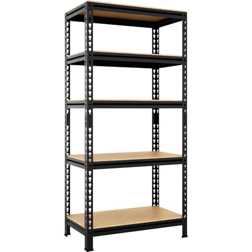Yaheetech 5 Etagères de Rangement 150 x 70 x 30 cm Étagère Metallique Atelier/Garage/Cuisine Charge Lourde 130 kg par Niveau sans Boulons Noir