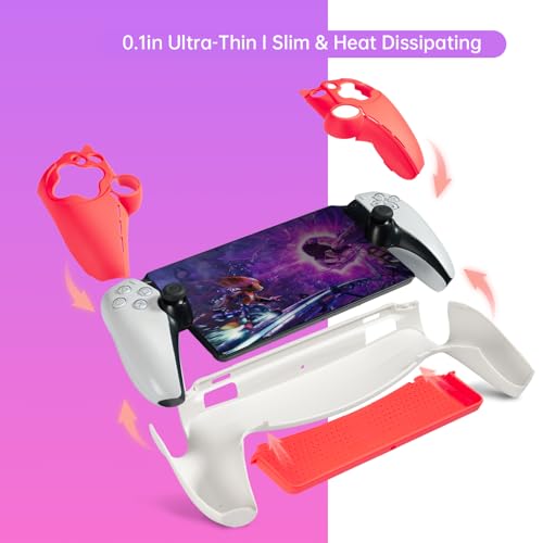 Image of UYIYE Case for PlayStation Portal, Soft Protective PS Portal Case Accessories with Anti-Slip Comfort Grip, Slim Remote Player Cover Skin & Hard Shell Case, White & Red