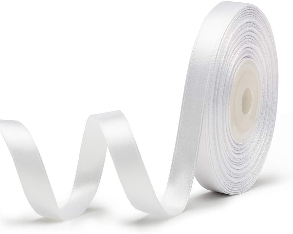 Akado Satin Ribbon Perfect For Crafts, 18 Meter Ribbon Roll Wedding Decor, For Gift Packing, Wrapping, Hair Accessories, Flower Arranging, Home Decoration. (White).