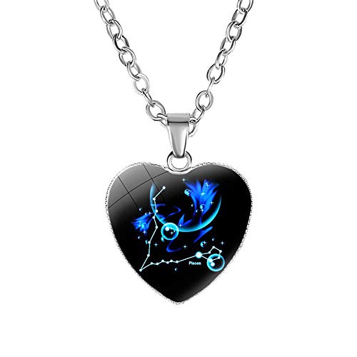 YUANMAO 12 Constelaciones del Zodiaco Signo Amor Corazón Colgante De Cristal Collar De Piedra Natal Regalo De Joyería Piscis Cover