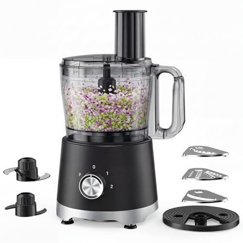 OLIXIS Food Processor 10.5 Cups, 600W Powerful Food processors with 5 Blades, Dishwasher Safe Meat Grinder for Slicing, Shredding, Chopping, Kneading, for Meat, Vegetables, Fruit, Dough