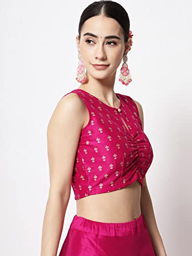 Image of studio rasa Women's Dupion Hand Block Printed Readymade Top for Festive Wedding Party