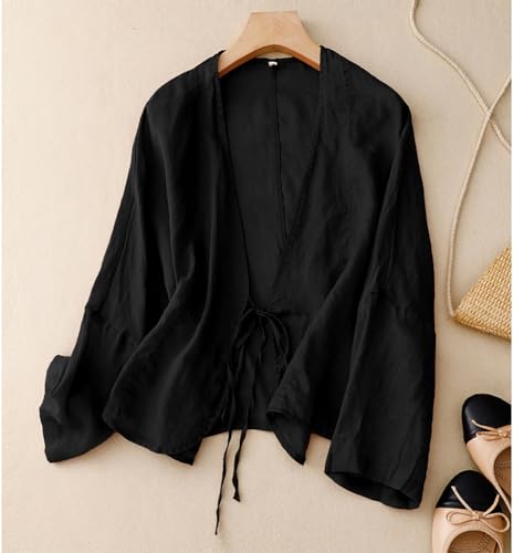 Image of IDEALSANXUN Womens Casual Spring Summer Lightweight Cotton Linen Jackets Cardigan Tops