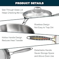 Tri-Ply Stainless Steel Frying Pans Set with Lid, EWFEN 8”/10”/12” Cooking pans, PFOA&PTFE Free Skillet, Induction Cooking Pan, Dishwasher and Oven Safe, Fast & Even Heat, Suitable for All Stove — image 5