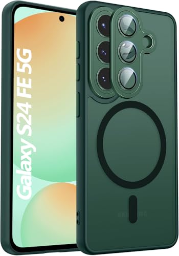 Image of Elzzi Magnetic Magsafe for Samsung S24 Fe 5g Case, Upgraded [Full Camera Protection] [Compatible with Magsafe] [Translucent Matte] Shockproof Protective Phone Case for Men & Women - Green