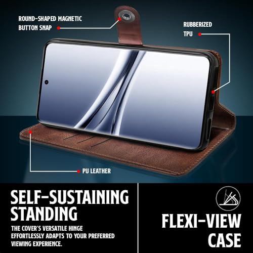 Image of WOW IMAGINE Shock Proof Flip Cover Back Case for Mi Redmi Note 15 5G 2025 | Poco M8 5G (Magnetic Button Flip Case | Wallet Pockets & Stand | Leather Finish | Coffee)
