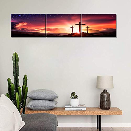 TUMOVO Wall Decorations for Living Room Three Crosses Home Decor Christian Religious Canvas Wall Art Jesus Bedroom Decor 3 Piece Home Decor Wall Art Artwork Framed Ready to Hang (12x16 inch x 3)