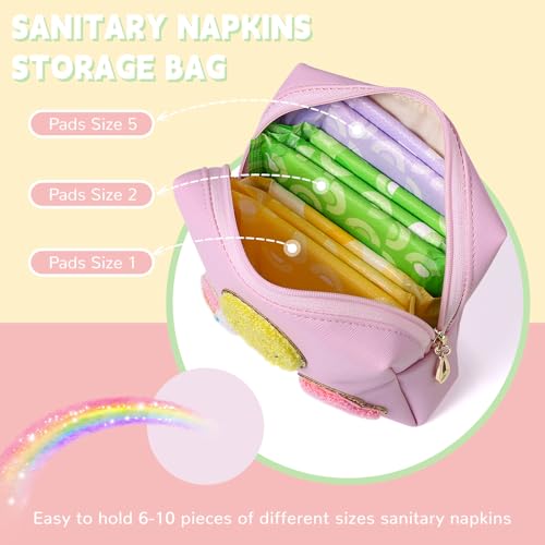 Image of Period Bag for Teen Girls Shark Week Pouch Portable Sanitary Pad Bags for Period Teen Period Pads Pouch for Panty Liners, Tampons, Menstrual Cup - Pink