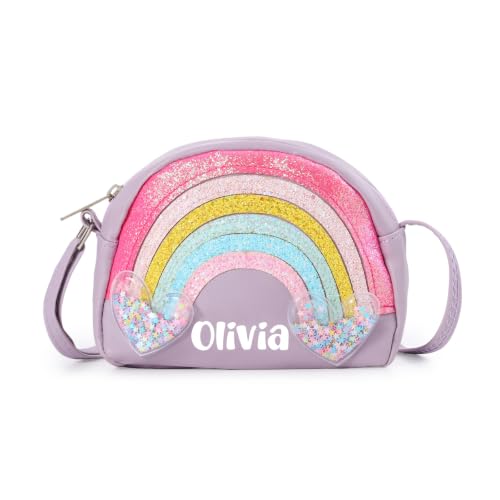 Image of Personalized Purse, Rainbow Glitter Custom Name Crossbody Bag