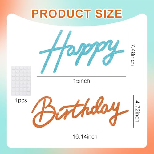 Image of TONIFUL Happy Birthday Sign for Backdrop - Glitter Orange Blue Felt Banner - Includes Dot Glue - Perfect for Birthday Party Backdrop,Wall Decr,Balloon Arch,Photo Background