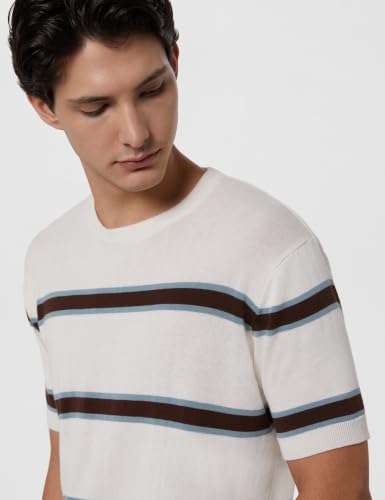 Image of Amazon Brand - Symbol Men's 100% Cotton Striped T-Shirts | Flat Knit Texture | Round Neck | Half Sleeve | Available in Plus Sizes