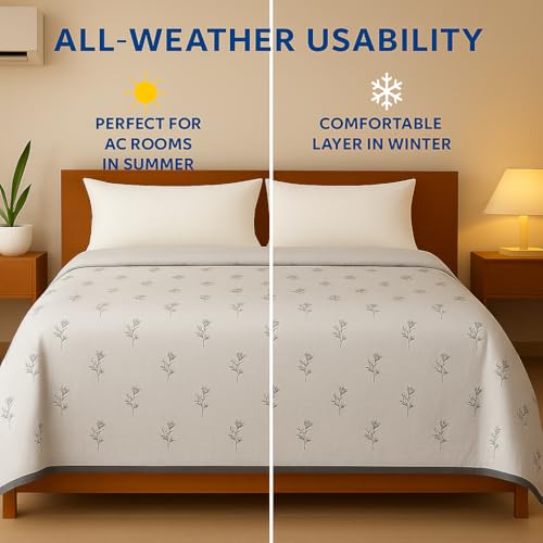 Image of Danip 100% Cotton Reversible AC Dohar Blanket, Throw - Printed Soft, Skin-Friendly, Lightweight & Ideal for All-Weather - 3 Layered Double Bed Dohar for AC Rooms (86 x 94 Inches) - LGrey & Geometry