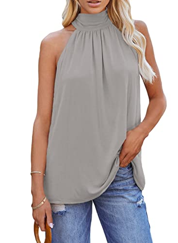 Aleumdr Tops Damen Ärmellose Tank Top Neckholder Weste T Shirt Lose Bluse Elegant Weste Sommer (Grau-XL) Cover