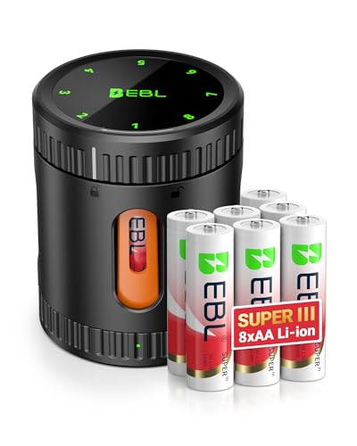 EBL Wiederaufladbare Lithium Akkus AA mit Ladegerät 8 Stück 1.5v Super 3600mWh AA Batterien Universal Akku Ladegerät für Wiederaufladbare AA/AAA Akku NI-MH und NI-Cd Akkus