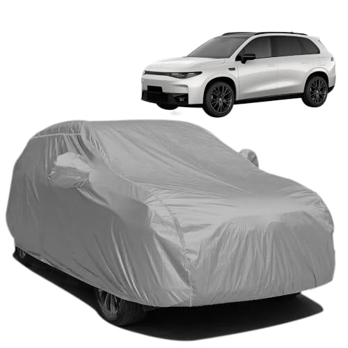 Image of BARBARIKA Waterproof Car Body Cover Compatible with Leapmotor C10 | Waterproof, UV Resistant, Dustproof, Mirror Pockets, with Belt & Buckle - (Grey)