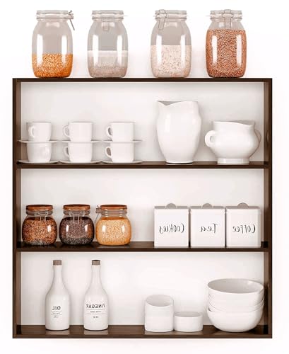 Image of Dime Store Wooden Kitchen Shelf Racks Wall Shelf Rack for Kitchen Storage Boxes Spice Jars Rack Wall Mounted (Standard, Brown)