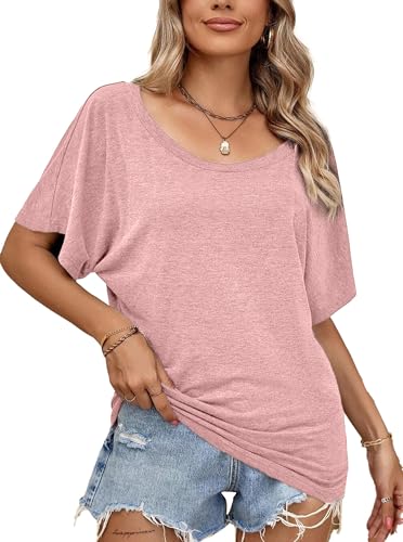 Image of Hilinker Womens Sexy Off The Shoulder Tops Short Batwing Sleeve T Shirt Oversized Casual Tee