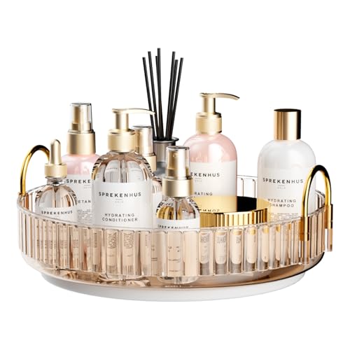 MOACC Porta Trucchi Rotante a 360°, Organizzatore di Cosmetici ad Grande Capacità, Organizzatore di Profumi, Make Up Organizer Adatti per Toeletta Camera da Letto Bagno Cucina, 1 Strato, Ambra