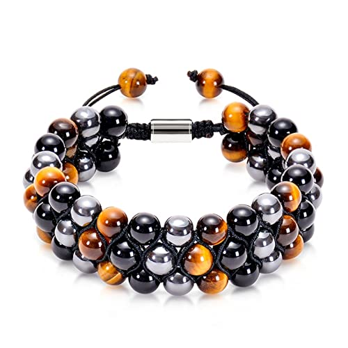 Bracelet pierre d'énergie naturelle oeil de tigre et onyx noir bien-être