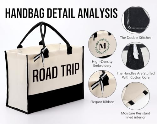 EDCTO Canvas Tote Bag, Cotton Canvas Tote Bag, Creative Gifts for Women Friend Her, Canvas Tote Bags for Women, Womens Weekend Bag, Gift for Road Trip Camping Picnic Beach Travel Vacation Short Trip4