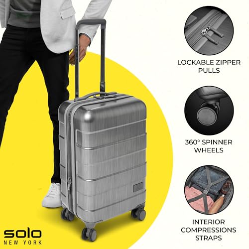 Solo New York 22" Carry On Spinner - Luggage for Travel, Suitcases with Wheels, Hardside Rolling Bag for Men & Women, TSA Ready Carry-On, Lightweight, Expandable Body - Re:Serve, Gray2