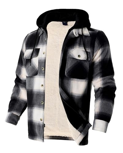 Heavy Thick Flannel Plaid Jacket Sherpa Fleece Lined Hoodies for Men Zip Up Winter Warm Coat Buffalo Zipper Sweatshirt