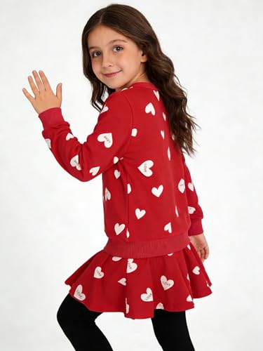 Image of DDSOL Little Girls Clothing Set Outfit Heart Print Sweatshirt Top + Long Pantskirts 2pcs Baby Pant Set for Toddlers and Kids