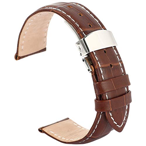 Preisvergleich Produktbild AUTULET Herren Leder Uhrenarmband Dunkelbraun 20mm