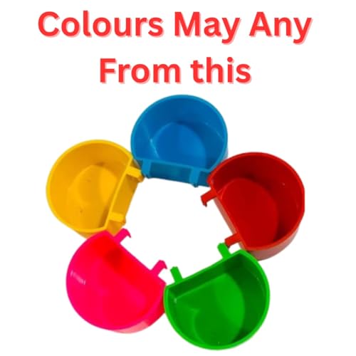 Image of Pets Pro 50ml Small D Shape Cage Food, Seed, Water Feeder Dispenser Cum Bowl with Removable Tray - No Spill No Mess (Random Color) | (Pack of 4) | (Size - 7 x 3 cm) | (Small Size)
