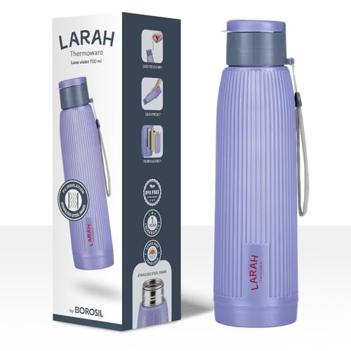 Image of Larah by Borosil 700 ml Lava Violet Stainless Steel Water Bottle | Made in India Pu Insulated Thermoware | Leakproof, BPA Free| Bottle for Office, School, College & Gym, Daily Use | 1 Year Warranty