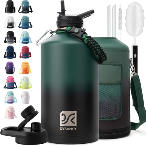 1 Gallon Water Bottle Insulated | Thickened Stainless Steel Vacuum Metal Water Jug | Portable Sports Large for Gym and Hiking with Straw, Carrier Bag, Handle Strap | BPA-Free 128 oz