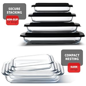 Eatex 4-Pack Glass Food Storage Containers with Lids, Baking Pans Set, Glass Baking Dishes for Oven | Leakproof Casserole Dish Lasagna Pan, Kitchen Serving Dishes| Oven Microwave Freezer Safe Bakeware Eatex 4 Pack Glass Food Storage Containers with Lids Baking Pans Set Glass Baking Dishes for Oven Leakproof Casserole Dish Lasagna Pan Kitchen Serving Dishes Oven Microwave Freezer Safe Bakeware