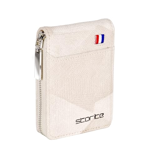Storite PU Leather Vertical Credit Debit Card Holder Money Wallet Zipper Coin Purse for Men Women (Beige - 11.5 x 2 x 8 Cm)