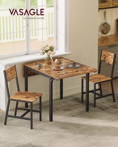 Kompaktes und ausziehbares Esstisch-Set mit Metallrahmen und bequemen Stühlen.