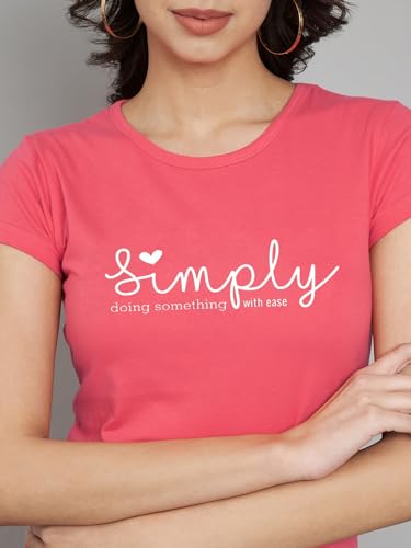 Image of Women Cotton Regular Fit Round Neck T-Shirt (Simply)