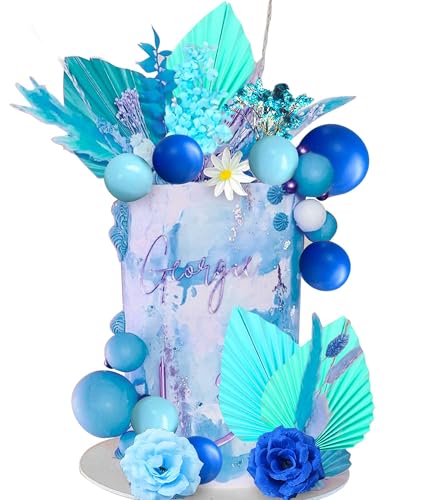 JeVenis decoracion de torta rosa azul hojas azules decoracion de torta boho bolas disco balls decoracion de torta para cumpleaños boda bridal shower baby shower