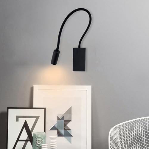Apliques de pared LED de diseño minimalista negro con foco flexible de luz cálida