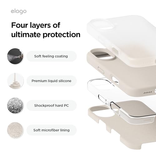 Image of elago Compatible with iPhone 16 Case, Premium Liquid Silicone Case, Full Body Protective Cover, Shockproof, Slim Phone Case, Anti-Scratch Soft Microfiber Lining, 6.1 inch (Stone), Ivory