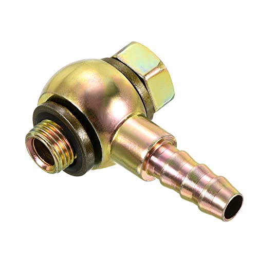 PATIKIL Hose Barb Fitting Elbow 8mm Barbed M10x1 Male Thread, Steel Pipe Adapter Connector, Gold, 8mm to M10x1