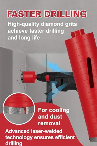 Image of METRO 50mm Diamond Dry Concrete Hole Saw Drill Bit, 10 inch Drilling Depth, 5 /8 inch-11 Thread for Concrete, Granite, Masonry Brick Block, with 1 Adapter SDS Plus Easily Use By Rotary Hammer. (50x300mm)