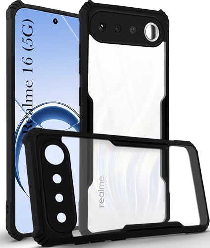 Image of Jkobi Hybrid Back Cover Case for Realme 16 (Shockproof with Polycarbonate Clear Panel | Professional Black)