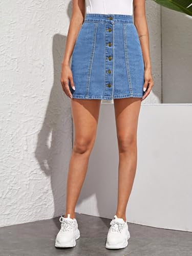 Image of Sugathari Women's Casual Denim Light Blue Skirt - High Waist, A-Line, Mini Length Without Pockets | Stylish Everyday Wear (Skirts 210)