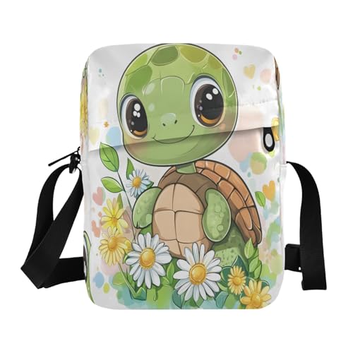 Crossbody Bag Cute Sea Turtles Daisy Messenger Bag for Women Men Purse Shoulder Bag Satchel Bag with Adjustable Strap 214B8909