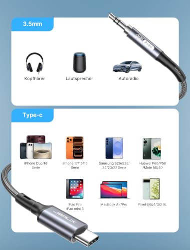 JSAUX USB C auf Aux Kabel, USB C Klinke für iPhone 18/17/16/15 Pro Max-1M – Ansicht 6