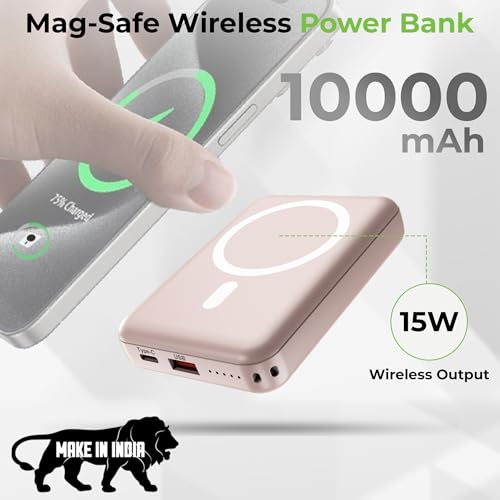 Image of UltraProlink |10000 mAh | Magnetic Mag-Safe Power Bank|Juice-Up Mag 6 |22.5W Type C Port with PD-PPS Support | Mag-Safe Charging for iPhone Series 17,16,15,14,13 | Made in India | Pink | UM1120