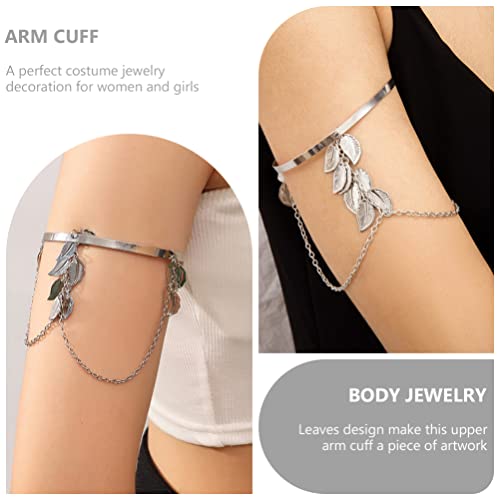 KALLORY Bracelete de metal com braço aberto ajustável com folhas, braço superior