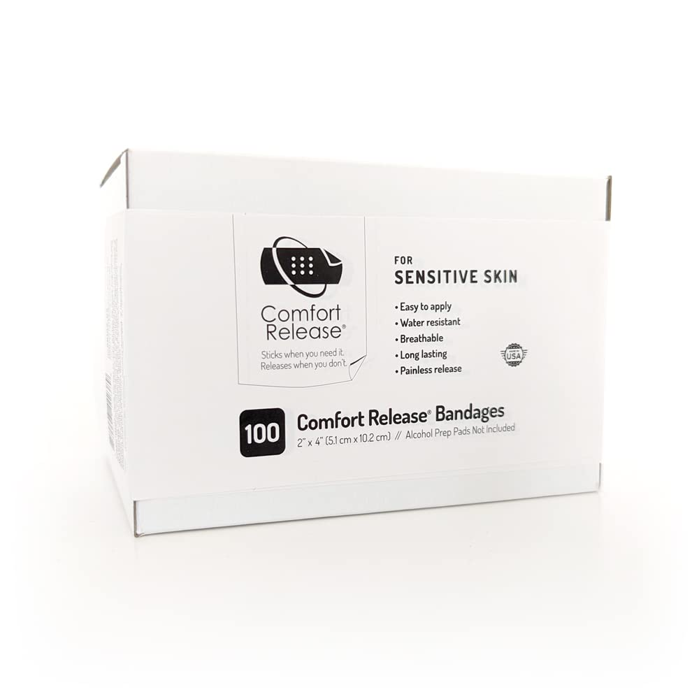 2" x 4" (Box of 100) Sensitive Skin Bandages for Wound Care & First Aid with Painless Removal (When Used as Directed)