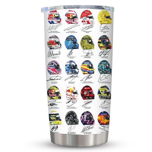 Formula One Helmet Travel Cup Formula 1 Gifts Double Wall Stainless Steel Insulated Cups with Straw Lid Fashionably F1 Flask Motorsport Style Coffee Cup for Work Driving Home or Outdoor Use