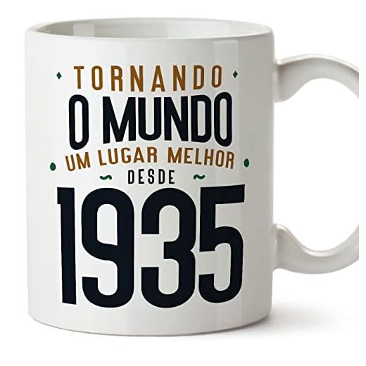 MUGFFINS Tazas 1935 Cumpleaños - En Portugués - Tornando o Mundo um Lugar Melhor - 11 oz / 330 ml - Regalo original y divertido
